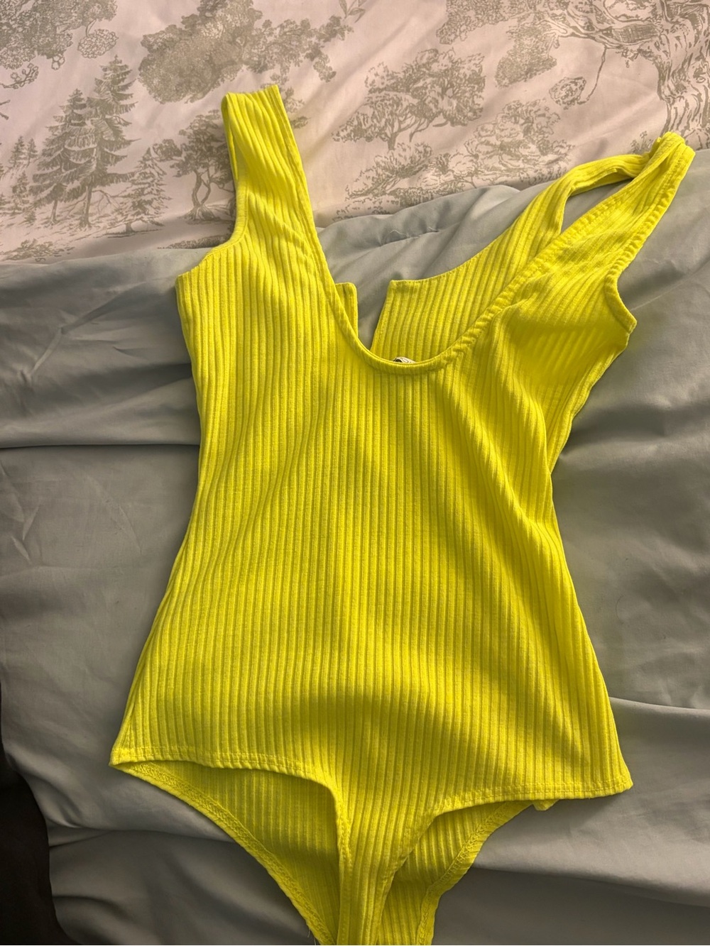 Fashion Nova Neon Yellow Ribbed Bodysuit